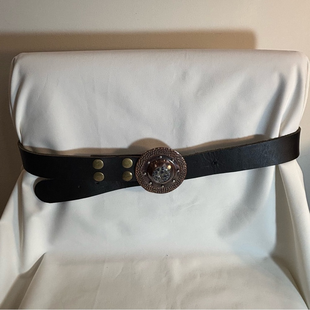 BELT Leather with Decorative Round Buckle Pin Closure Rivets Bohemian Western